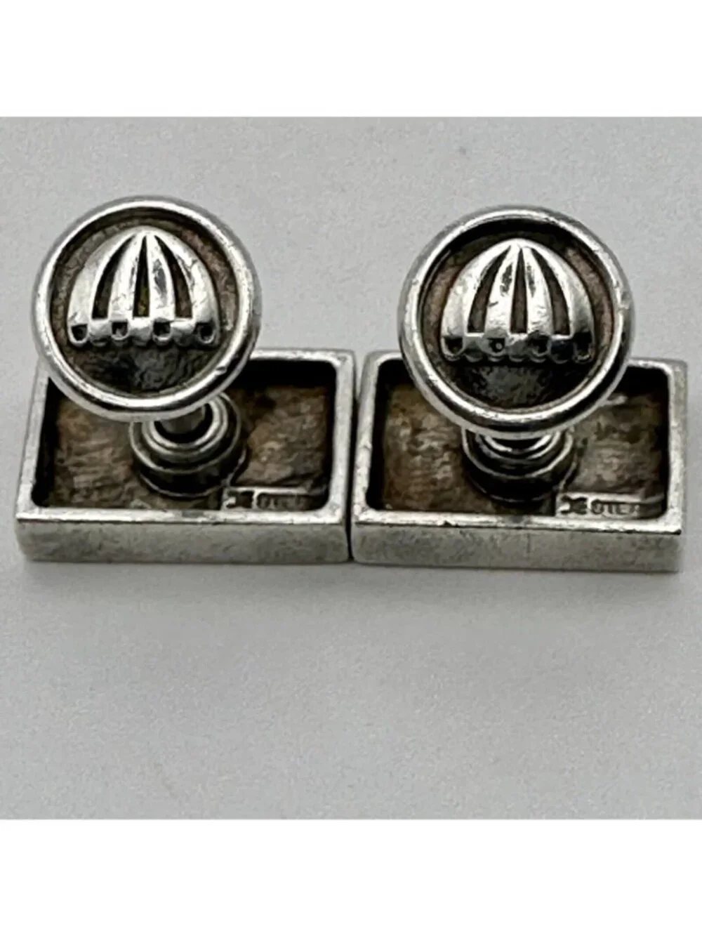 Blue Red Enamel Stripe Cufflinks Designed Signed Sterling Silver Unique Fix Back